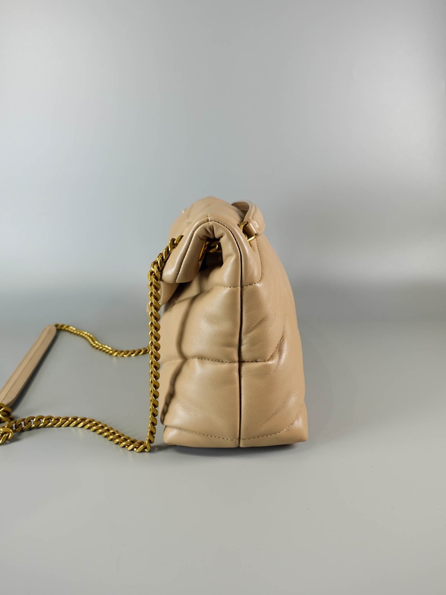 Puffer Medium Beige Lambskin in Gold Hardware | Purse Maison Luxury Bags Shop