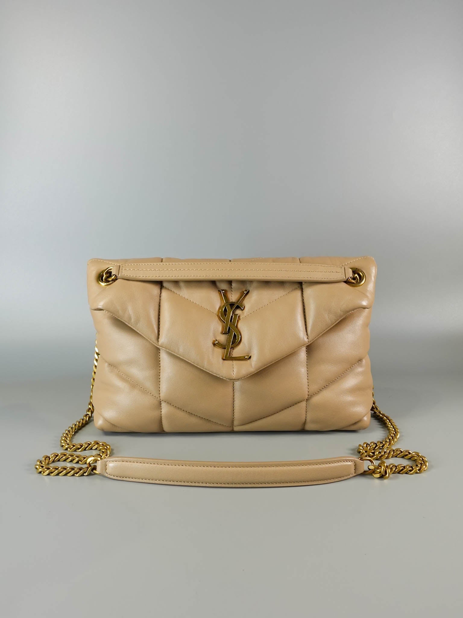 Puffer Medium Beige Lambskin in Gold Hardware | Purse Maison Luxury Bags Shop