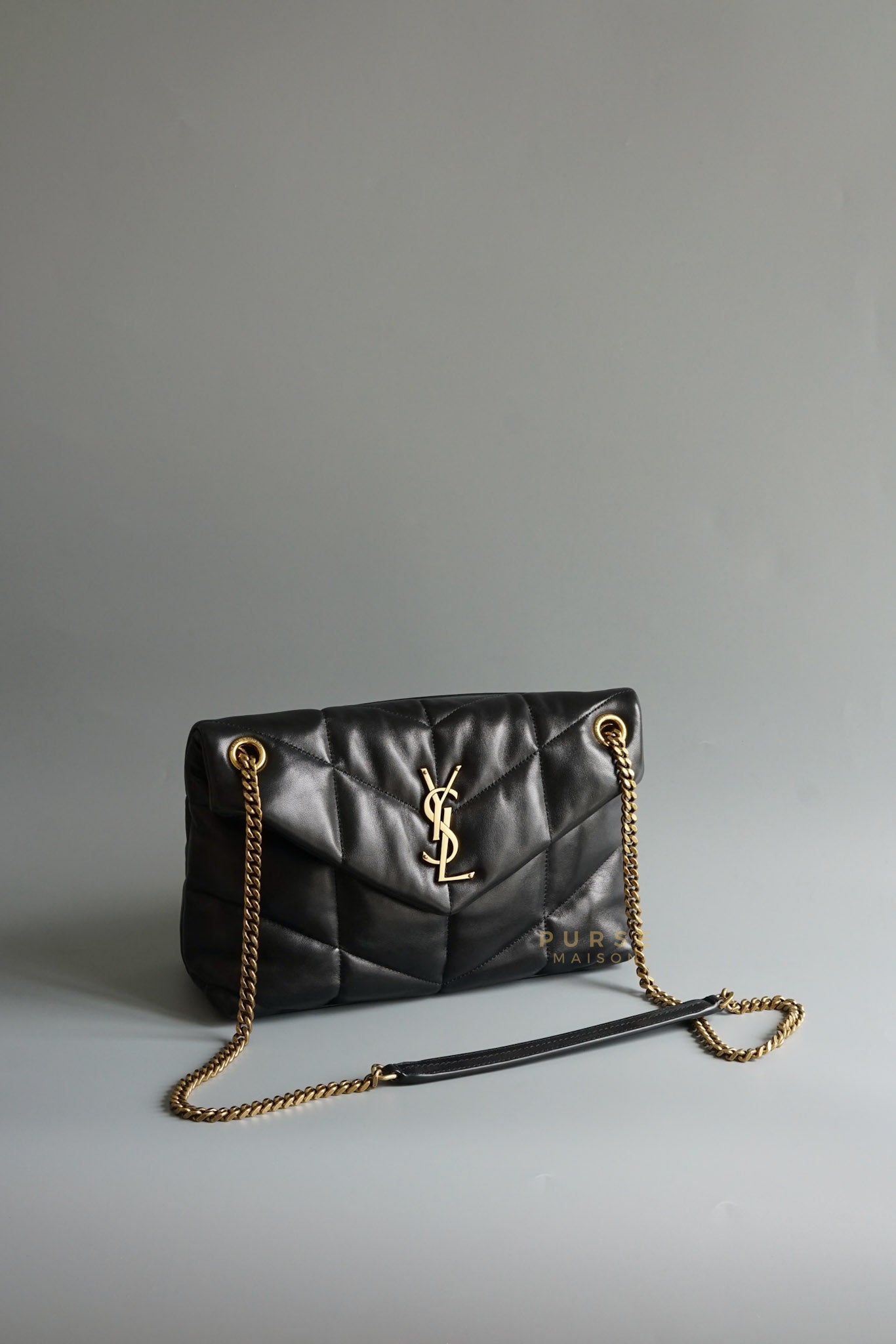 Puffer Small Black Lambskin in Gold Hardware | Purse Maison Luxury Bags Shop