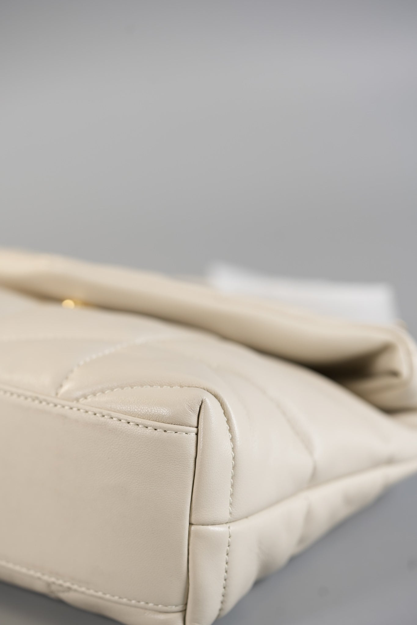 Puffer Small Bag in White Lambskin & Gold Hardware | Purse Maison Luxury Bags Shop