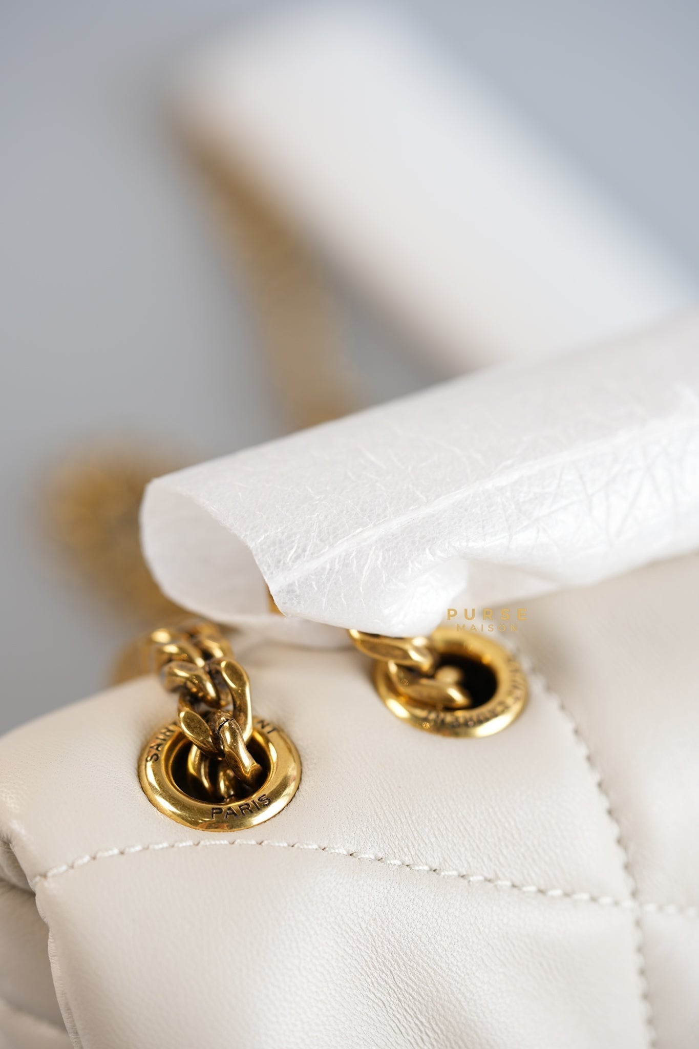 Puffer Small Bag in White Lambskin & Gold Hardware | Purse Maison Luxury Bags Shop