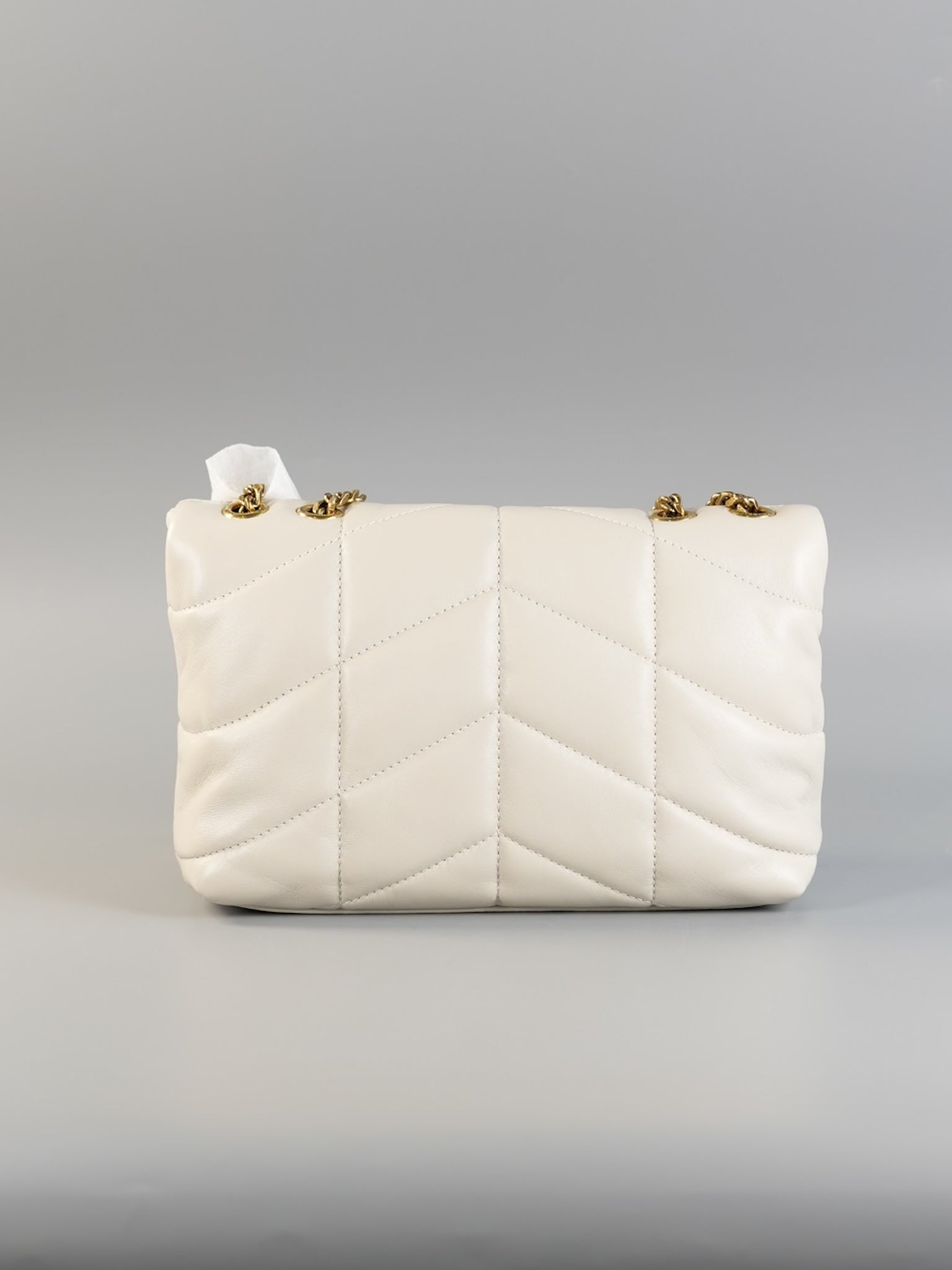 Puffer Small Bag in White Lambskin & Gold Hardware | Purse Maison Luxury Bags Shop