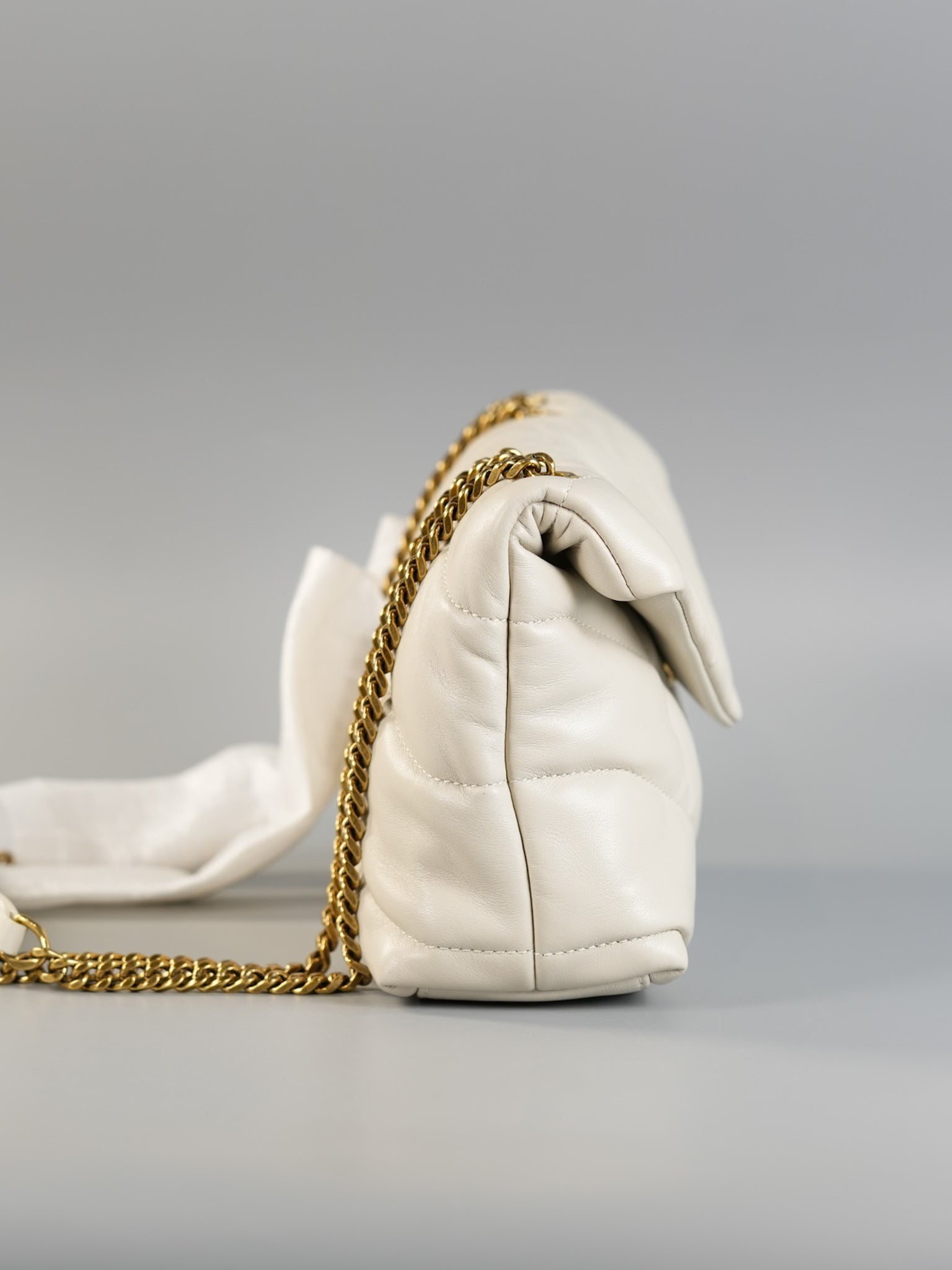 Puffer Small Bag in White Lambskin & Gold Hardware | Purse Maison Luxury Bags Shop