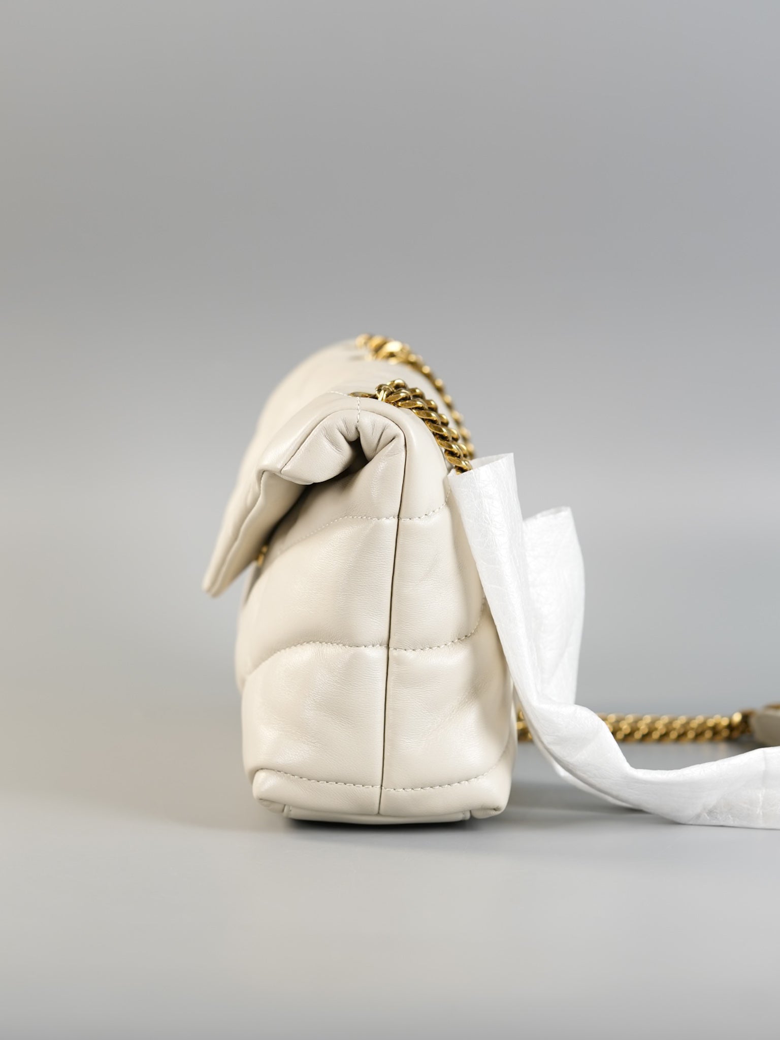 Puffer Small Bag in White Lambskin & Gold Hardware | Purse Maison Luxury Bags Shop