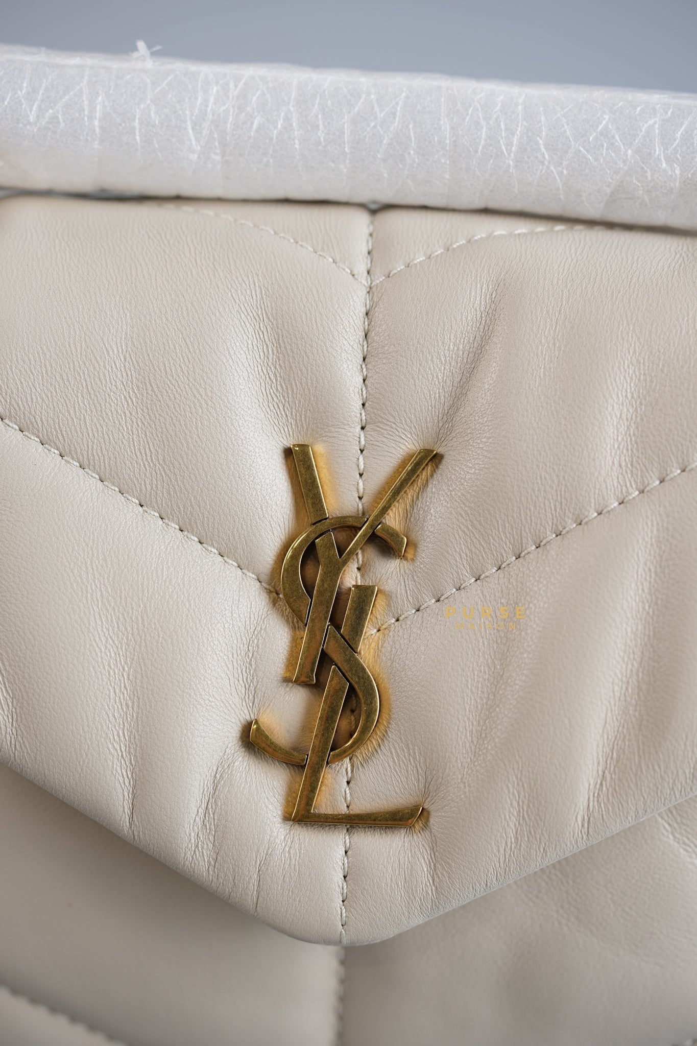 Puffer Small Bag in White Lambskin & Gold Hardware | Purse Maison Luxury Bags Shop