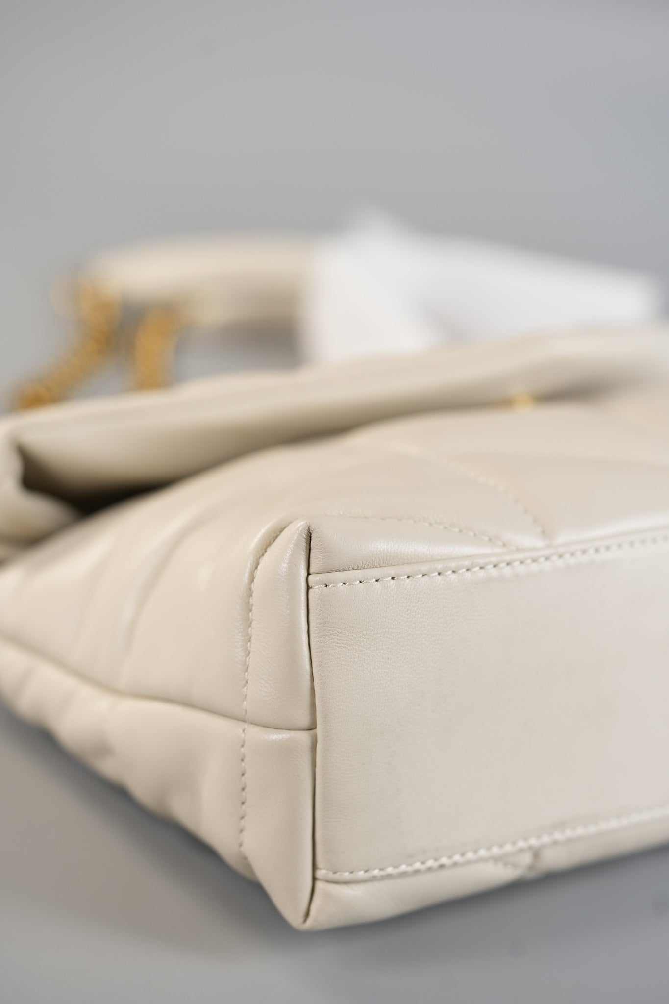 Puffer Small Bag in White Lambskin & Gold Hardware | Purse Maison Luxury Bags Shop