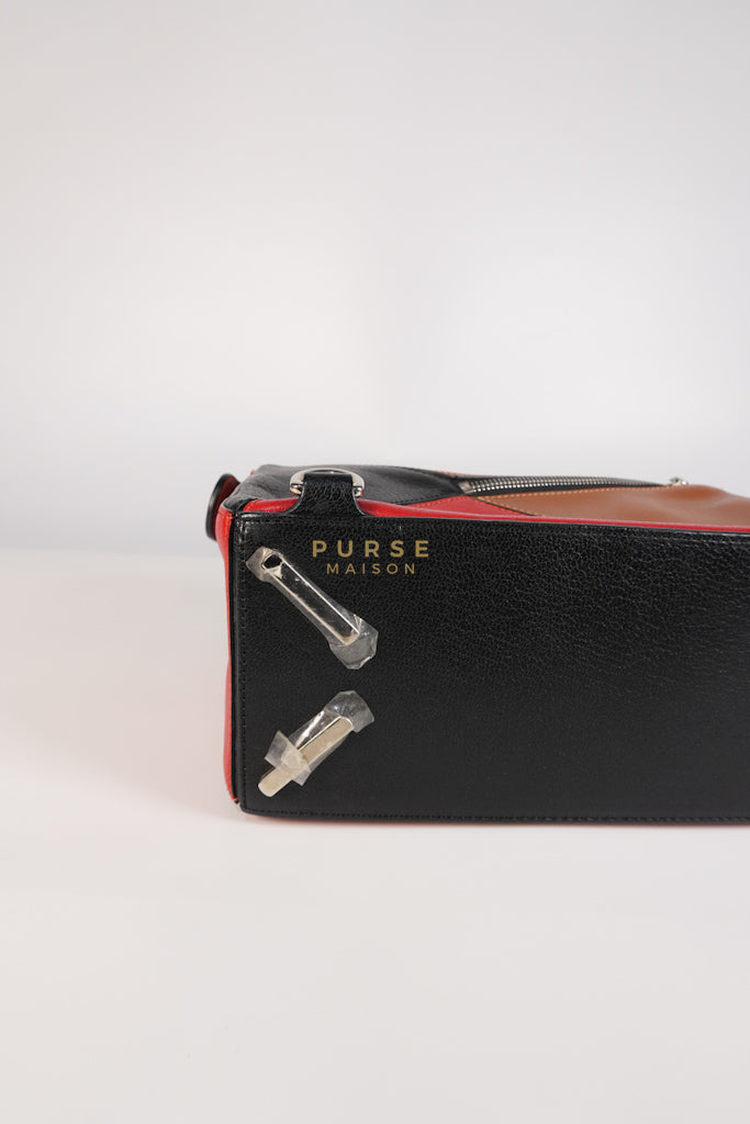 Puzzle Bag Small in Tricolor Brown/Red/Black Goatskin Leather | Purse Maison Luxury Bags Shop