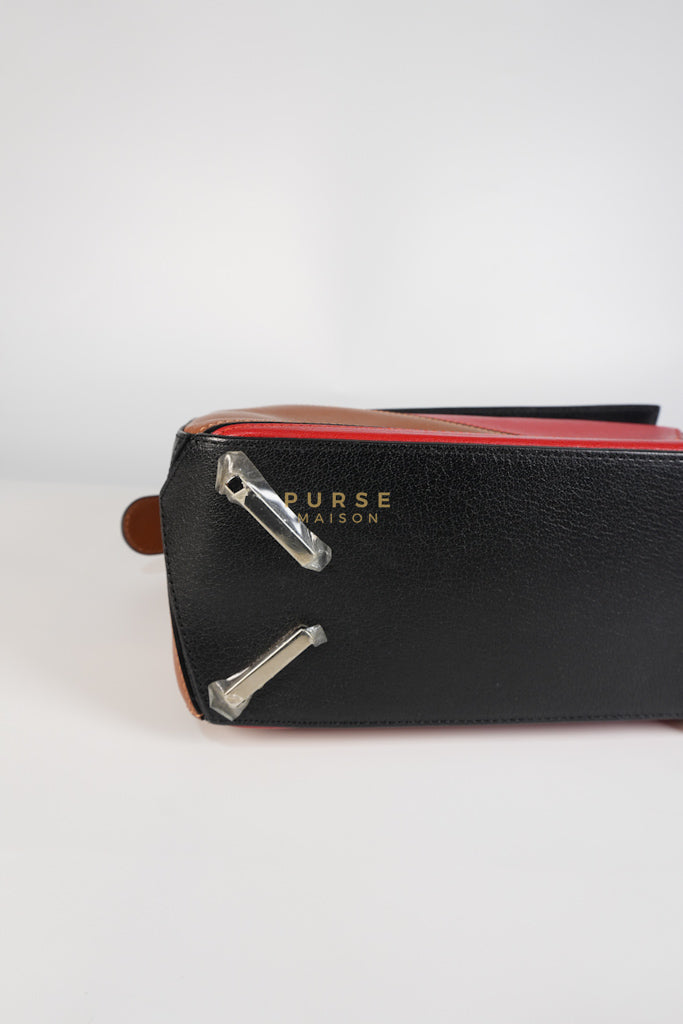 Puzzle Bag Small in Tricolor Brown/Red/Black Goatskin Leather | Purse Maison Luxury Bags Shop