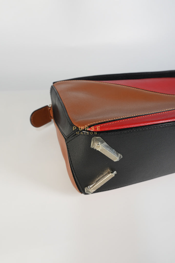 Puzzle Bag Small in Tricolor Brown/Red/Black Goatskin Leather | Purse Maison Luxury Bags Shop