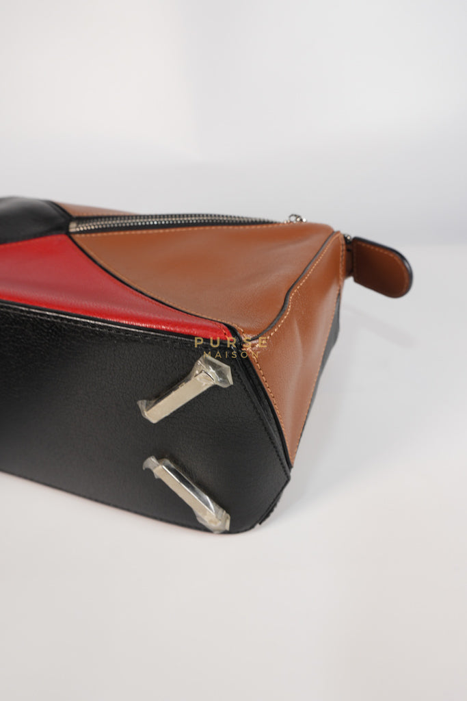 Puzzle Bag Small in Tricolor Brown/Red/Black Goatskin Leather | Purse Maison Luxury Bags Shop
