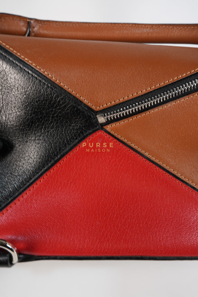 Puzzle Bag Small in Tricolor Brown/Red/Black Goatskin Leather | Purse Maison Luxury Bags Shop