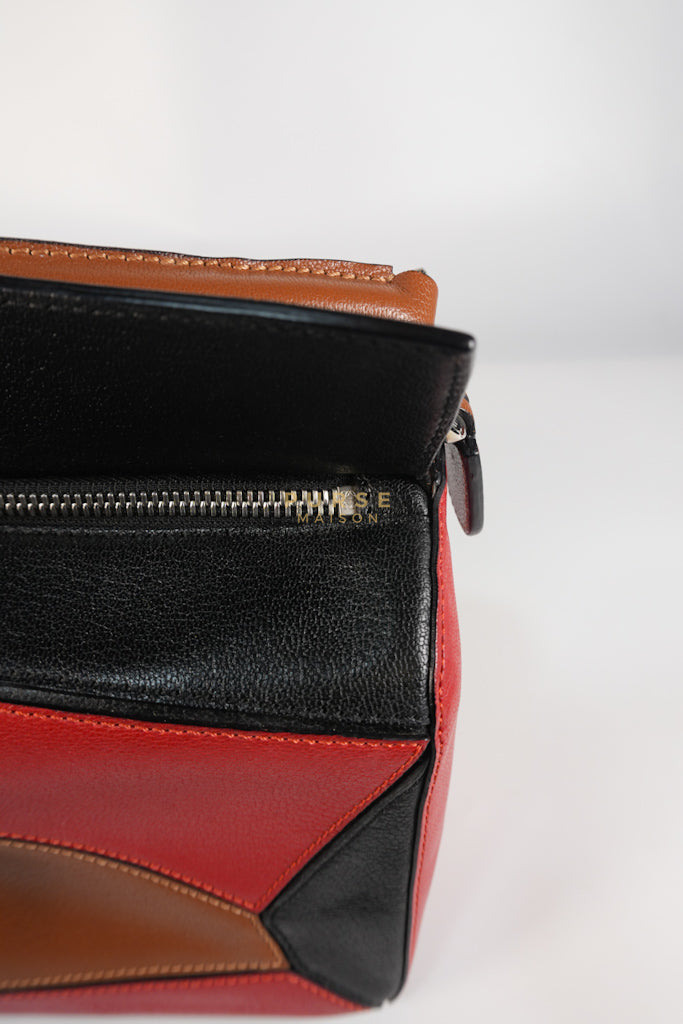Puzzle Bag Small in Tricolor Brown/Red/Black Goatskin Leather | Purse Maison Luxury Bags Shop