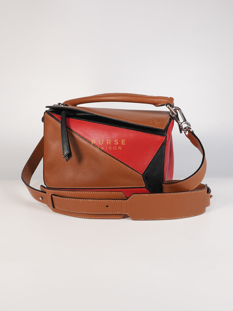 Puzzle Bag Small in Tricolor Brown/Red/Black Goatskin Leather | Purse Maison Luxury Bags Shop