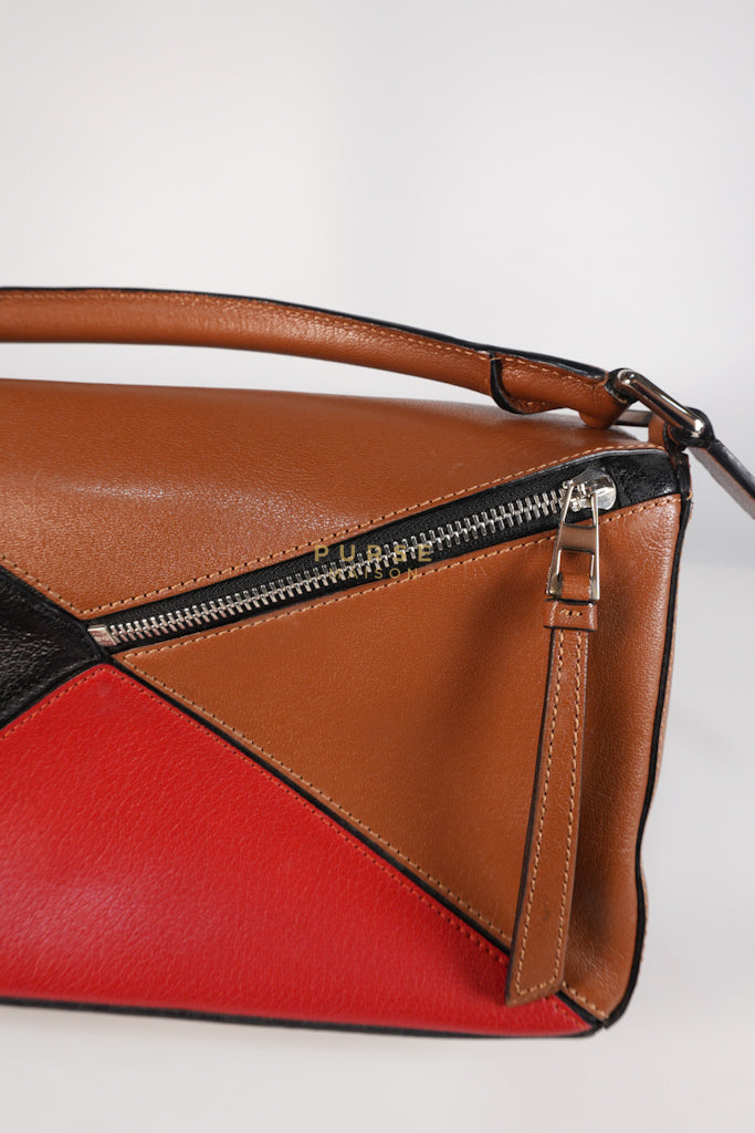 Puzzle Bag Small in Tricolor Brown/Red/Black Goatskin Leather | Purse Maison Luxury Bags Shop