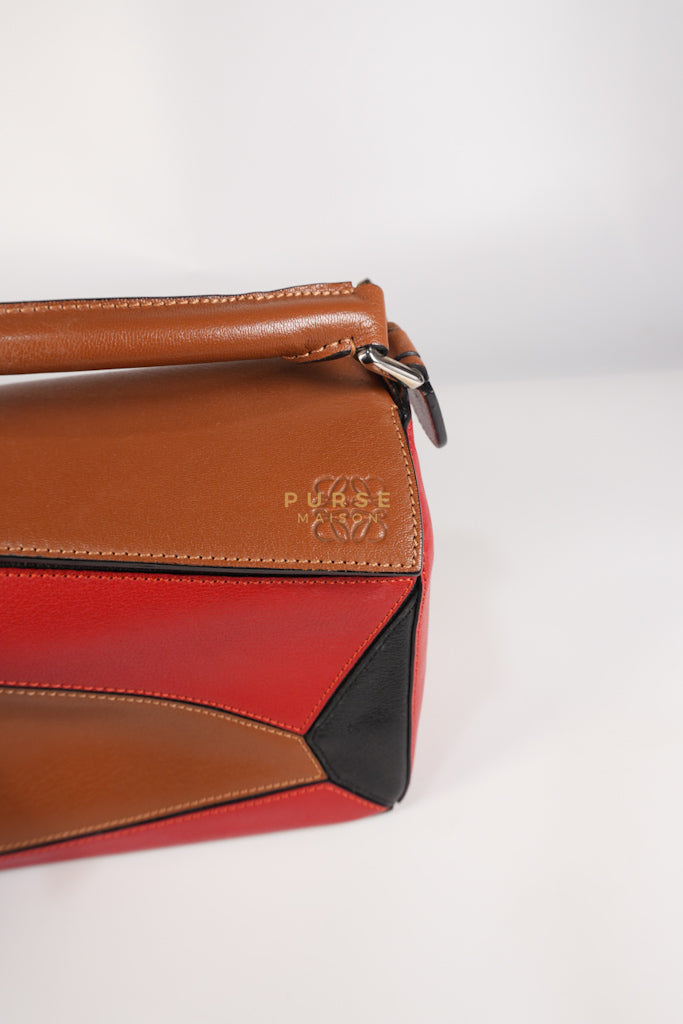 Puzzle Bag Small in Tricolor Brown/Red/Black Goatskin Leather | Purse Maison Luxury Bags Shop