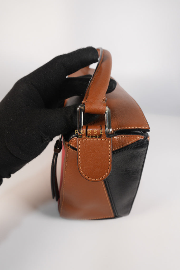 Puzzle Bag Small in Tricolor Brown/Red/Black Goatskin Leather | Purse Maison Luxury Bags Shop
