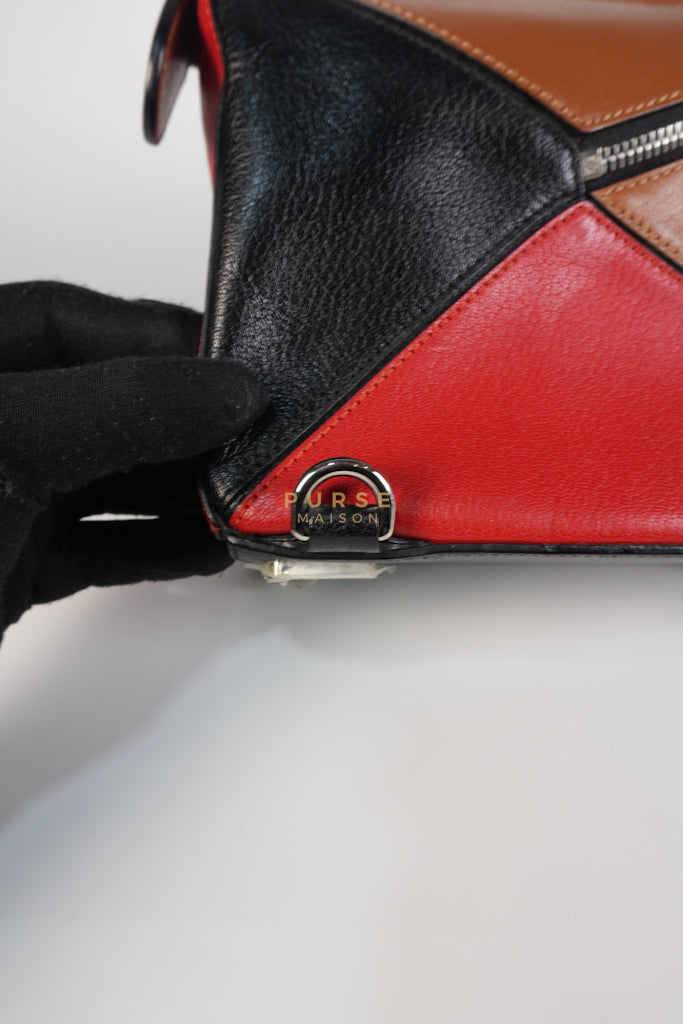 Puzzle Bag Small in Tricolor Brown/Red/Black Goatskin Leather | Purse Maison Luxury Bags Shop