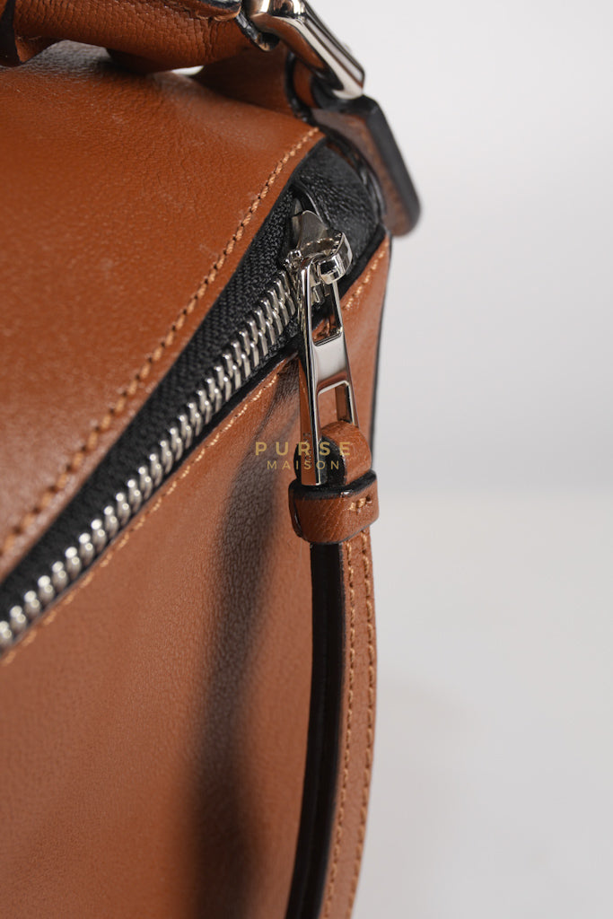 Puzzle Bag Small in Tricolor Brown/Red/Black Goatskin Leather | Purse Maison Luxury Bags Shop