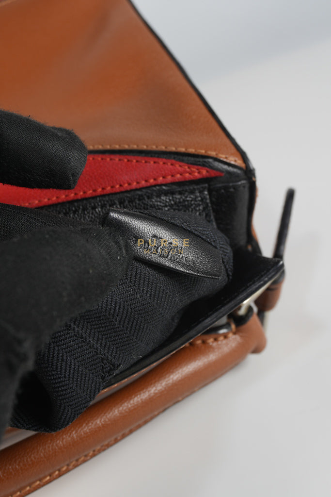 Puzzle Bag Small in Tricolor Brown/Red/Black Goatskin Leather | Purse Maison Luxury Bags Shop