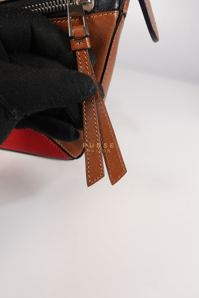 Puzzle Bag Small in Tricolor Brown/Red/Black Goatskin Leather | Purse Maison Luxury Bags Shop