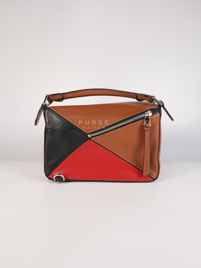 Puzzle Bag Small in Tricolor Brown/Red/Black Goatskin Leather | Purse Maison Luxury Bags Shop