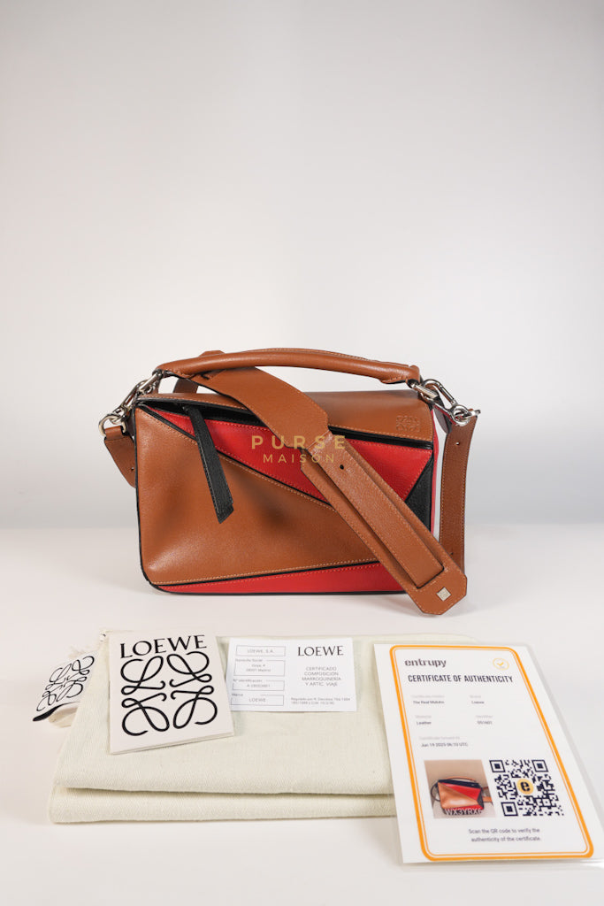 Puzzle Bag Small in Tricolor Brown/Red/Black Goatskin Leather | Purse Maison Luxury Bags Shop