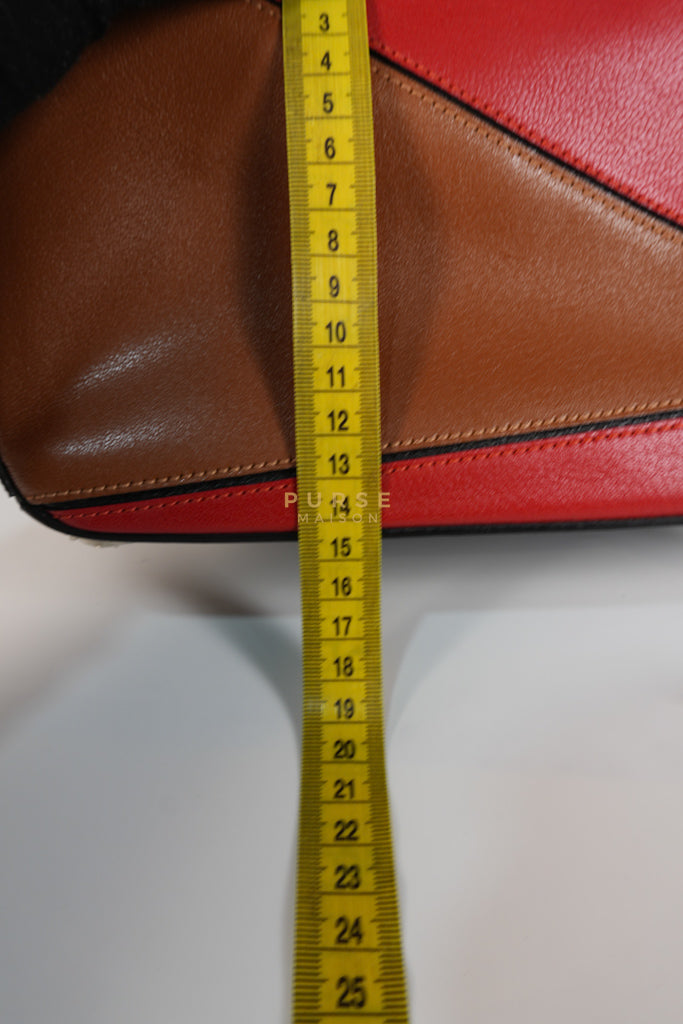 Puzzle Bag Small in Tricolor Brown/Red/Black Goatskin Leather | Purse Maison Luxury Bags Shop