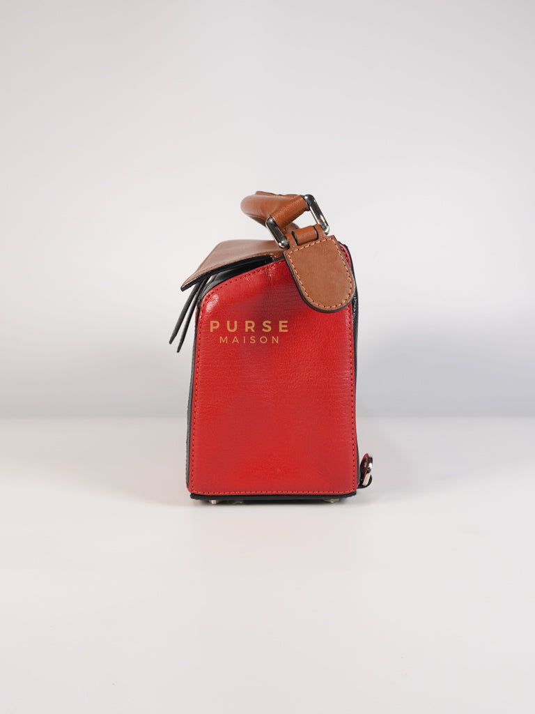 Puzzle Bag Small in Tricolor Brown/Red/Black Goatskin Leather | Purse Maison Luxury Bags Shop