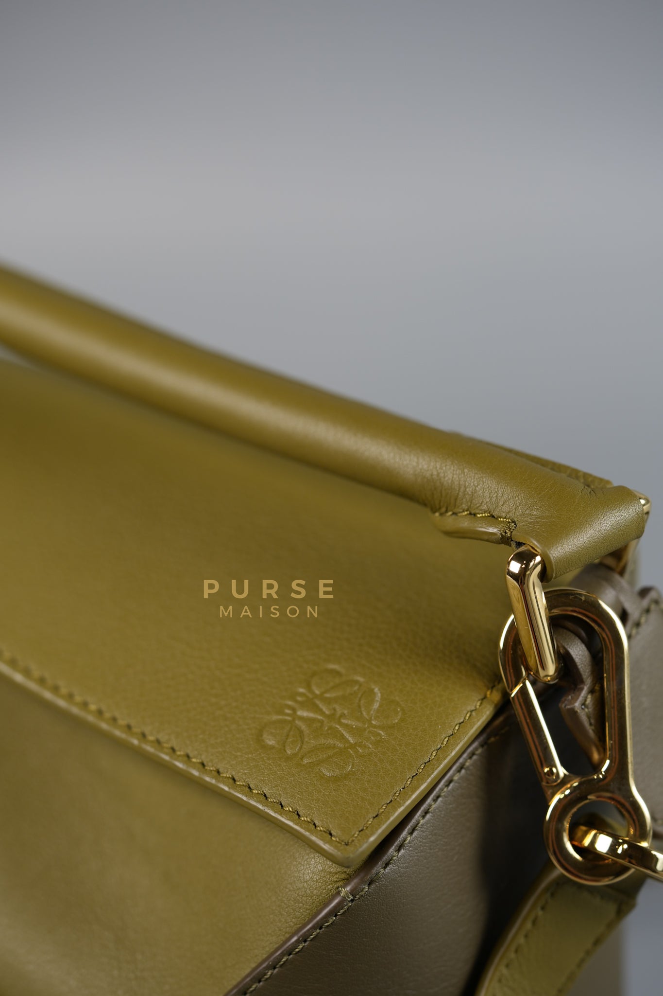 Puzzle Edge Small Bag in Bicolor Bag Olive/Khaki Green Calfskin Leather | Purse Maison Luxury Bags Shop