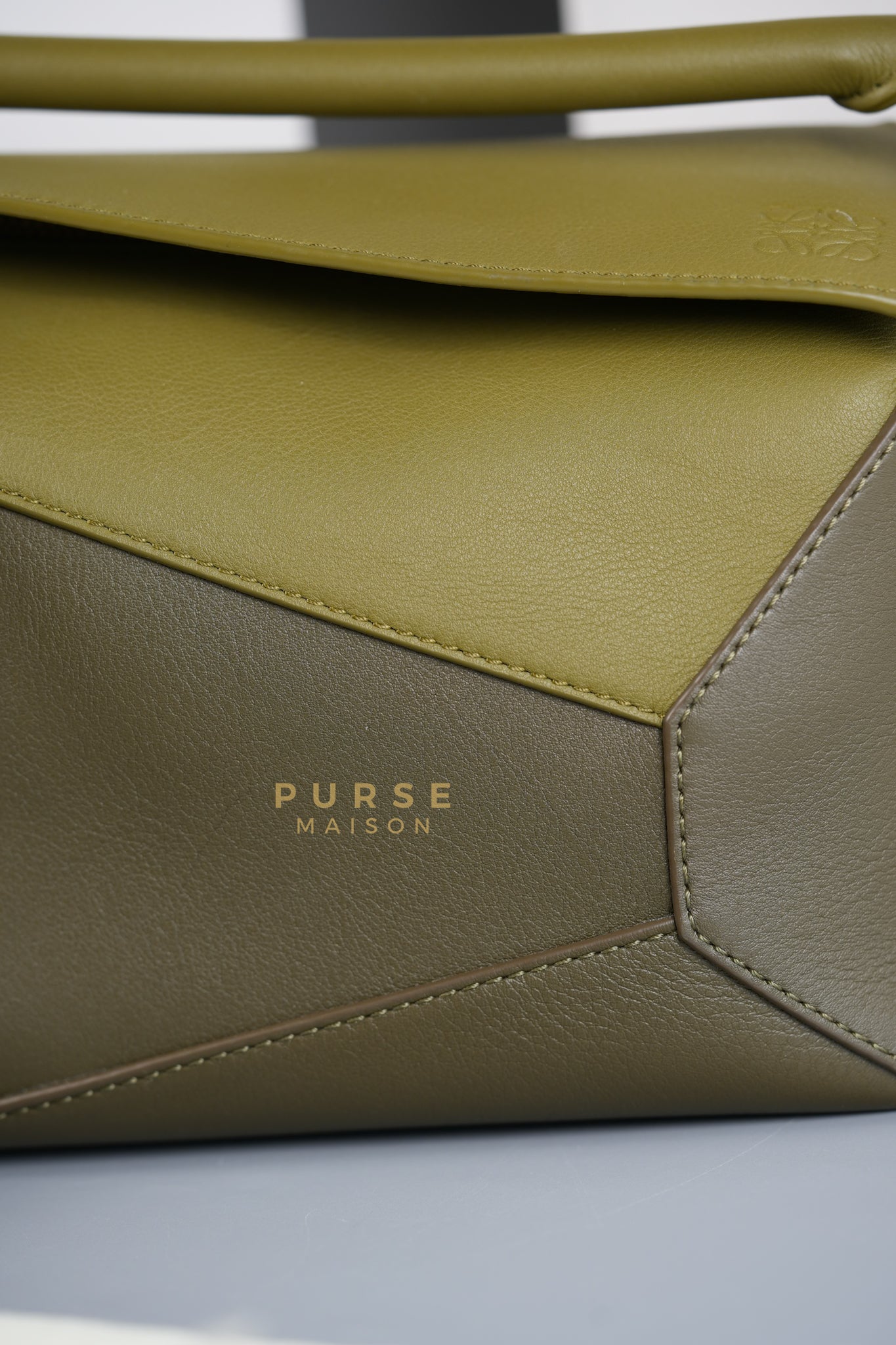 Puzzle Edge Small Bag in Bicolor Bag Olive/Khaki Green Calfskin Leather | Purse Maison Luxury Bags Shop