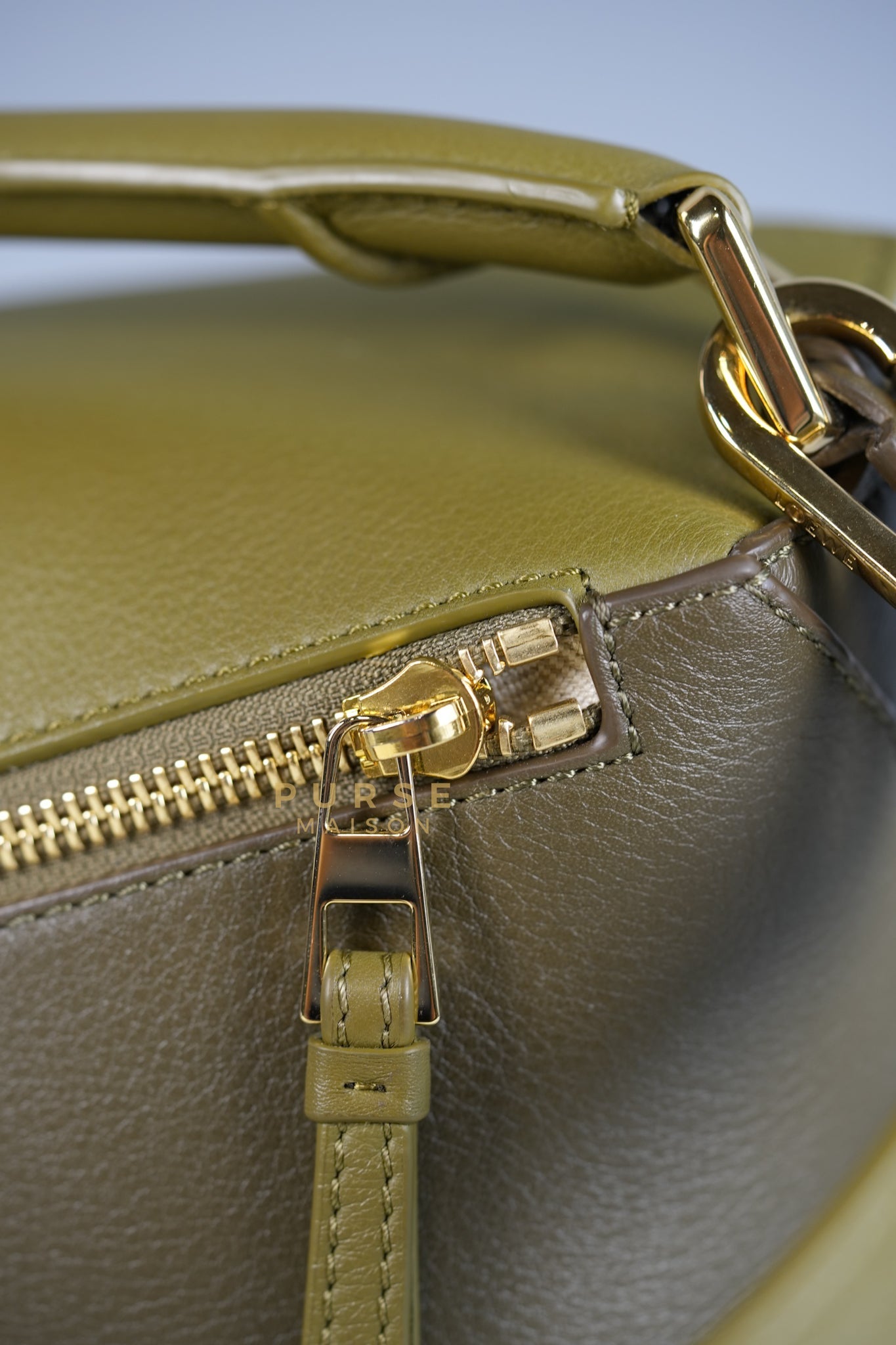 Puzzle Edge Small Bag in Bicolor Bag Olive/Khaki Green Calfskin Leather | Purse Maison Luxury Bags Shop