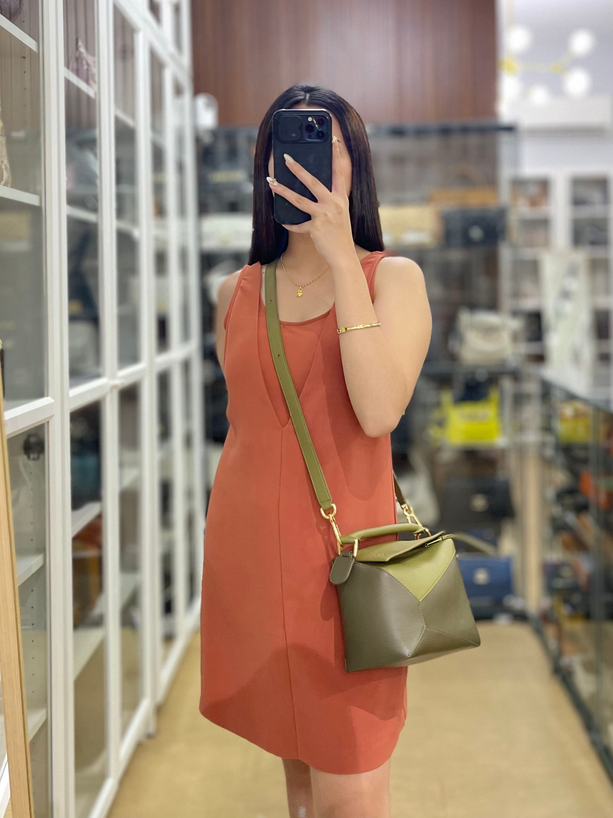 Puzzle Edge Small Bag in Bicolor Bag Olive/Khaki Green Calfskin Leather | Purse Maison Luxury Bags Shop