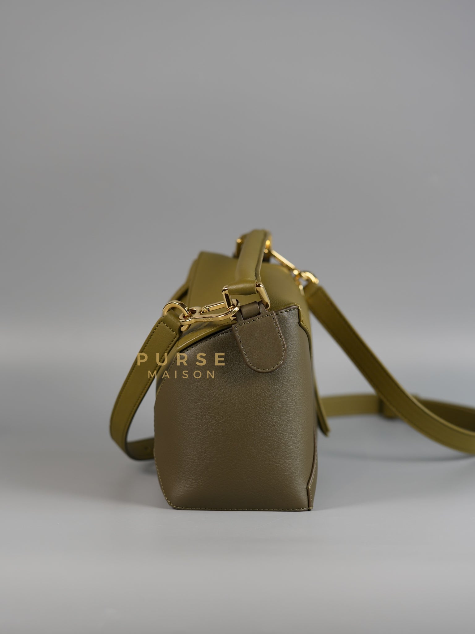 Puzzle Edge Small Bag in Bicolor Bag Olive/Khaki Green Calfskin Leather | Purse Maison Luxury Bags Shop