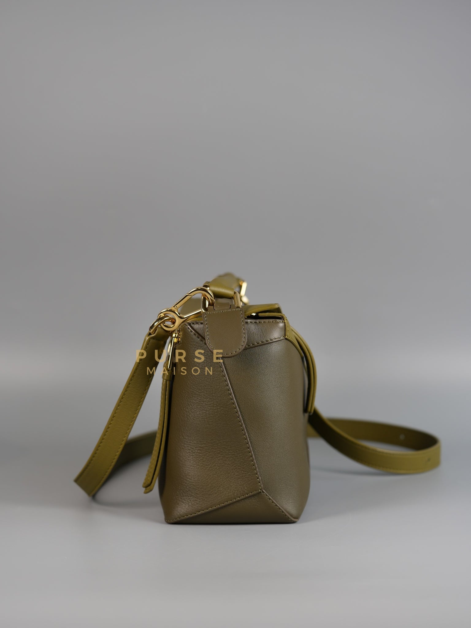 Puzzle Edge Small Bag in Bicolor Bag Olive/Khaki Green Calfskin Leather | Purse Maison Luxury Bags Shop