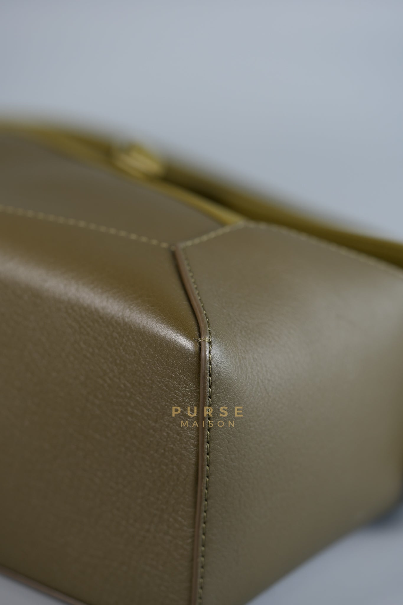 Puzzle Edge Small Bag in Bicolor Bag Olive/Khaki Green Calfskin Leather | Purse Maison Luxury Bags Shop