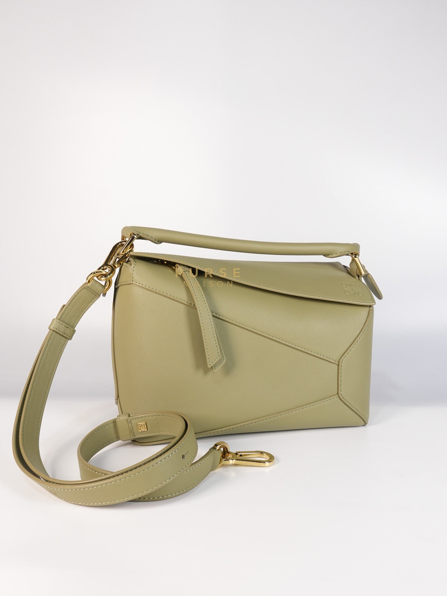 Puzzle Hobo Bag Small in Light Moss Smooth Calfskin | Purse Maison Luxury Bags Shop