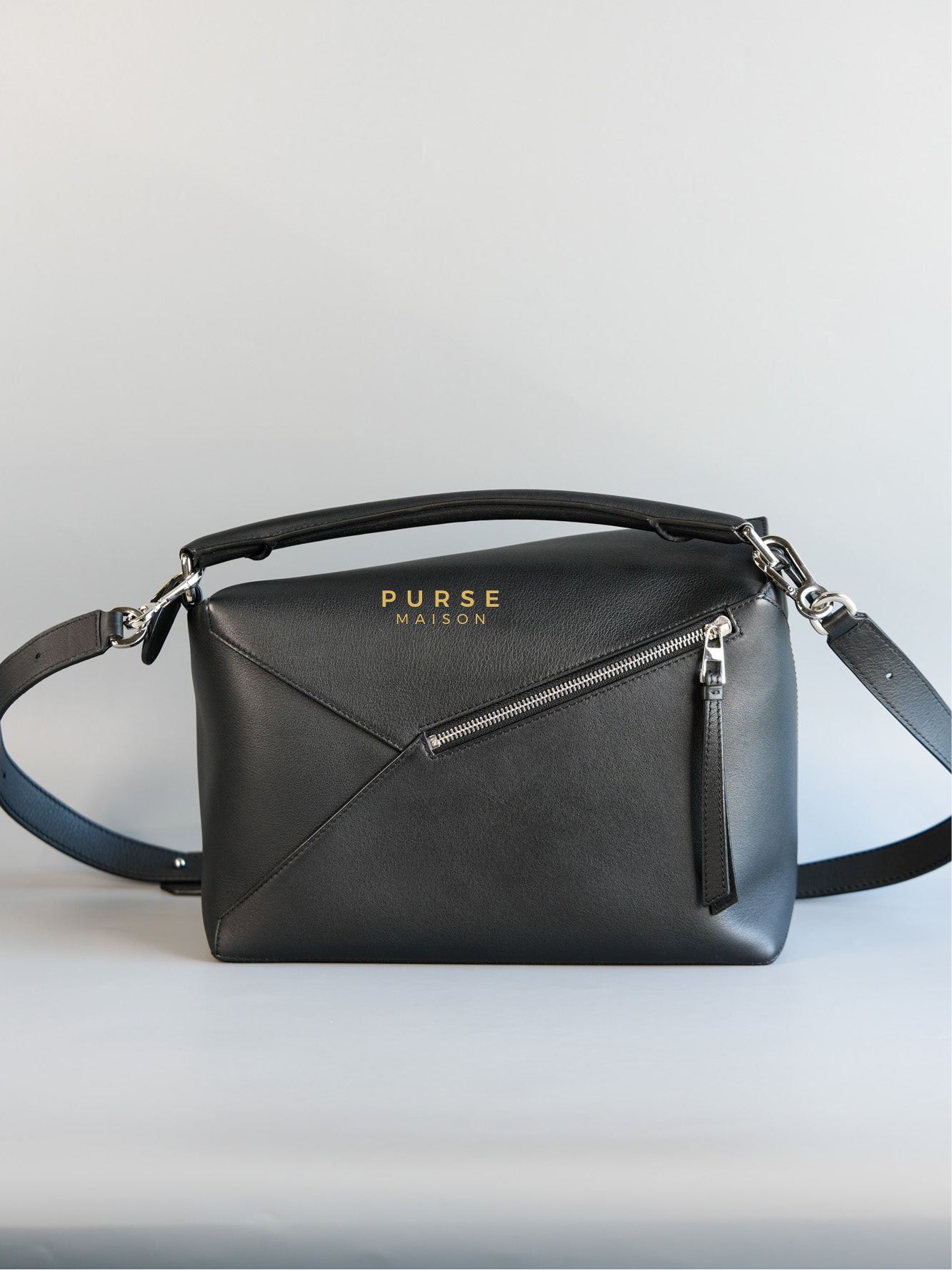 Puzzle Large Satin Black Calfskin Leather Bag | Purse Maison Luxury Bags Shop