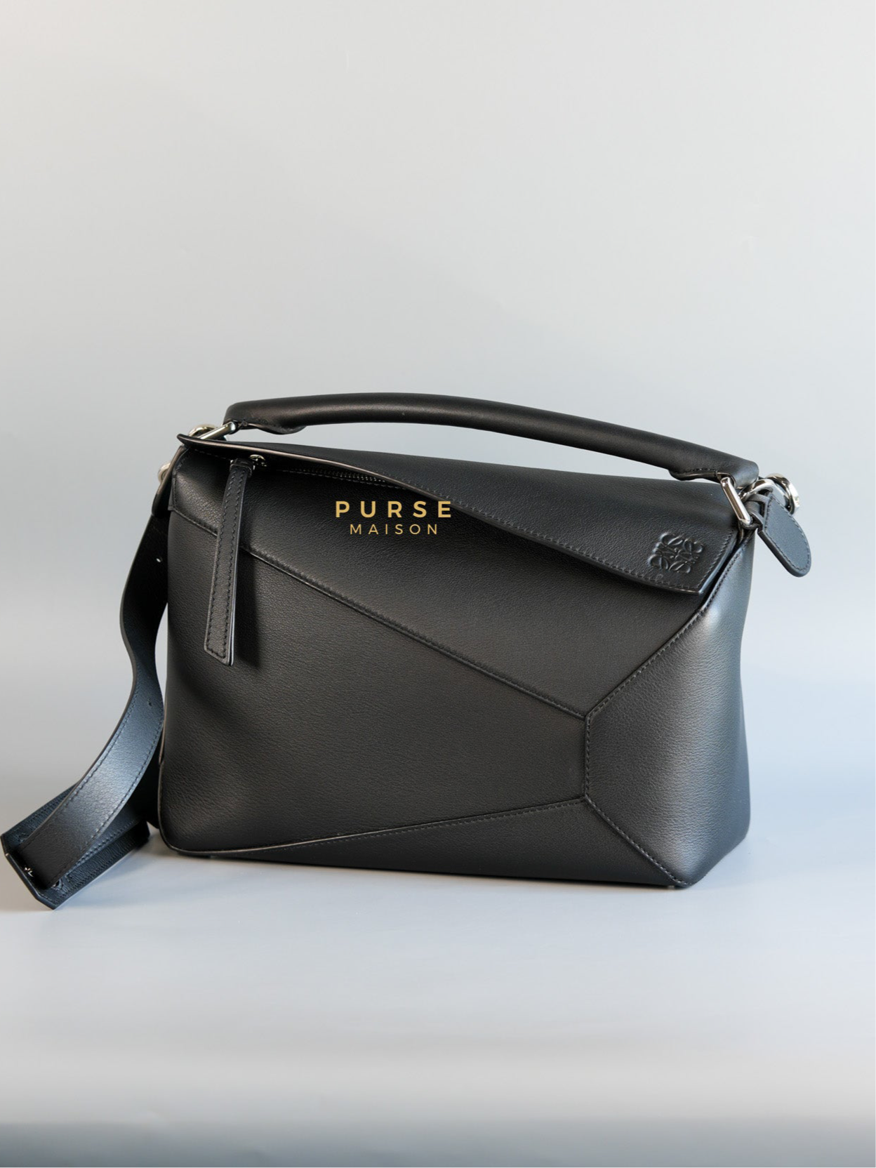 Puzzle Large Satin Black Calfskin Leather Bag | Purse Maison Luxury Bags Shop