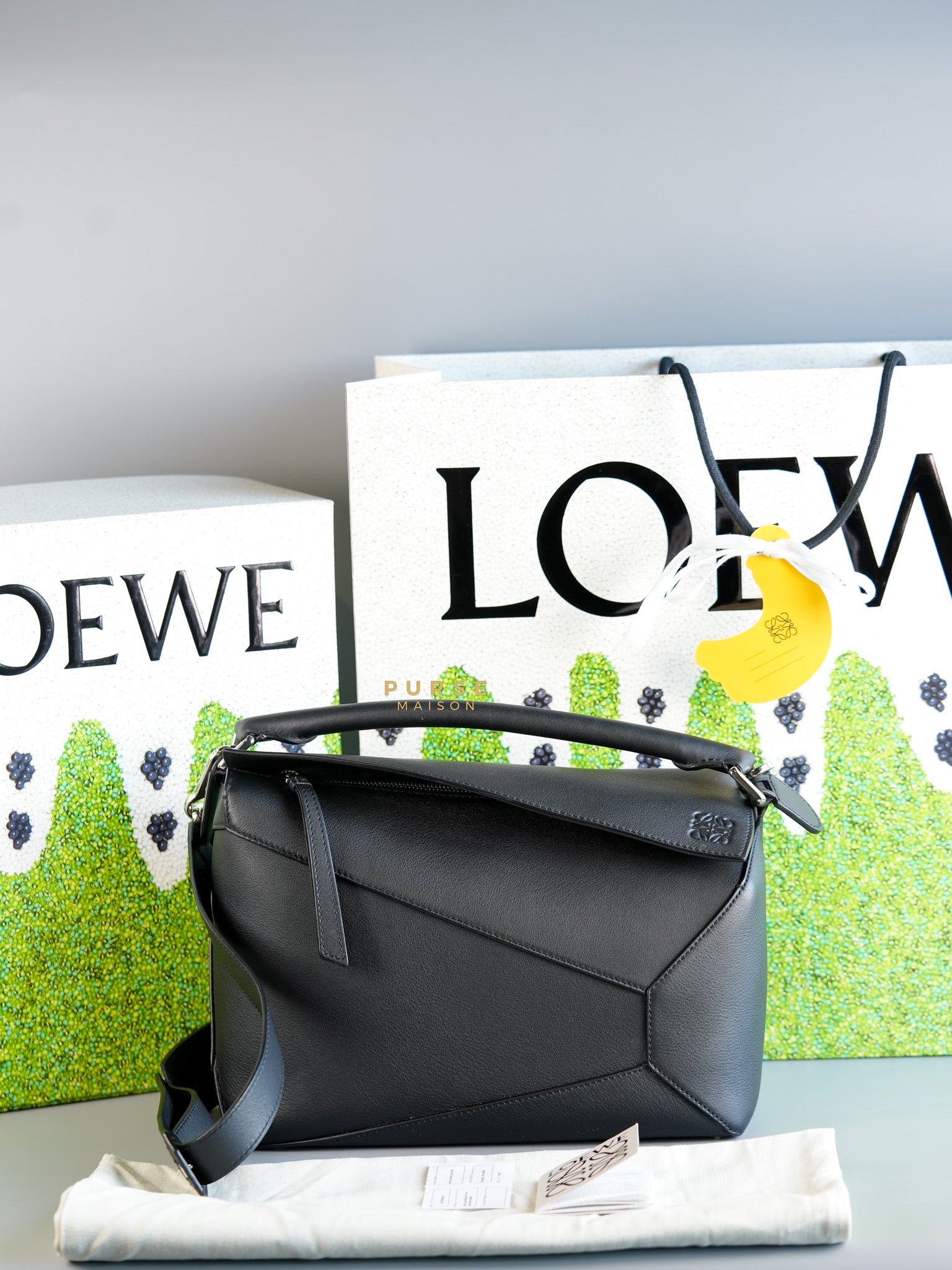 Puzzle Large Satin Black Calfskin Leather Bag | Purse Maison Luxury Bags Shop
