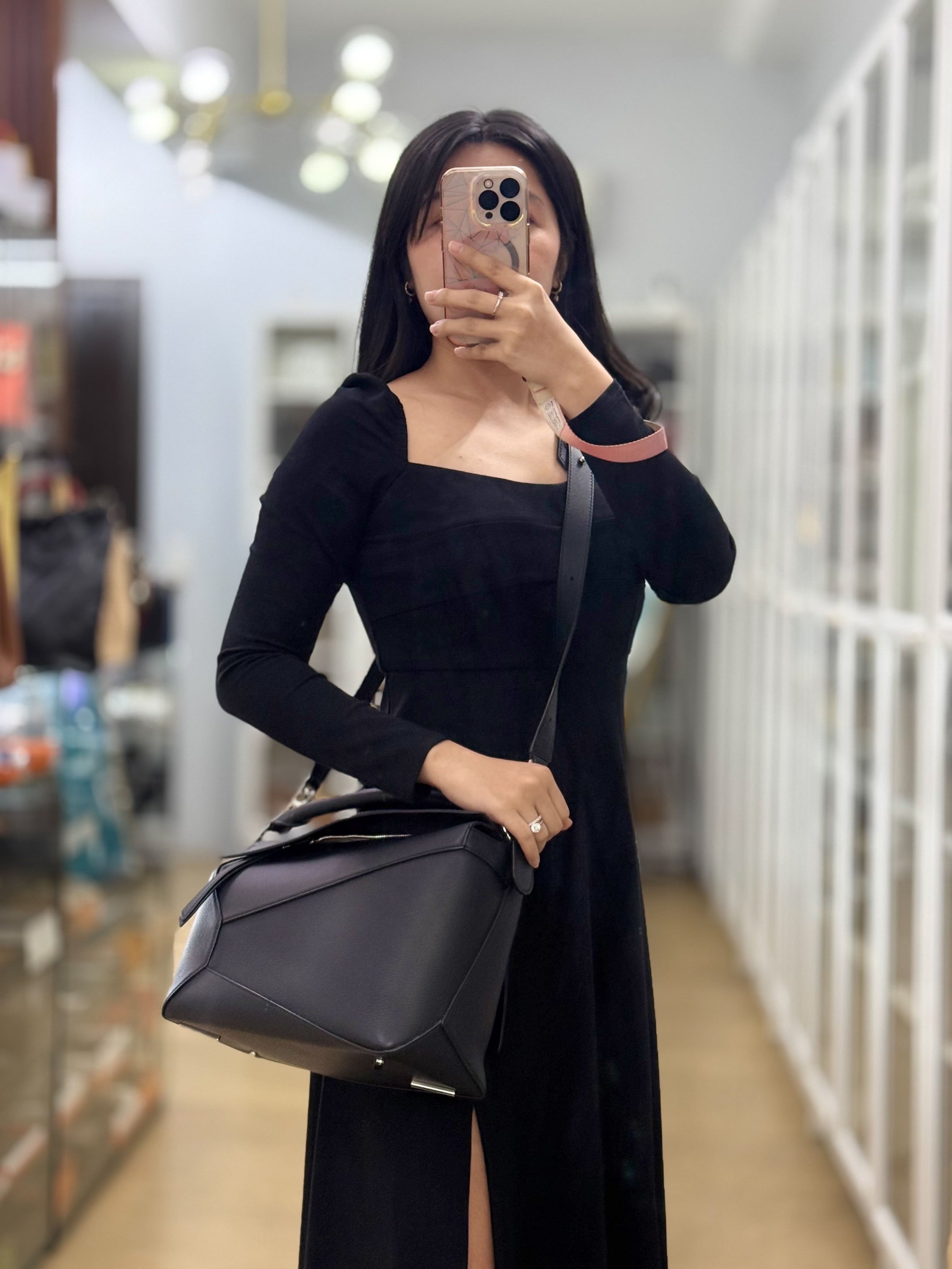 Puzzle Large Satin Black Calfskin Leather Bag | Purse Maison Luxury Bags Shop