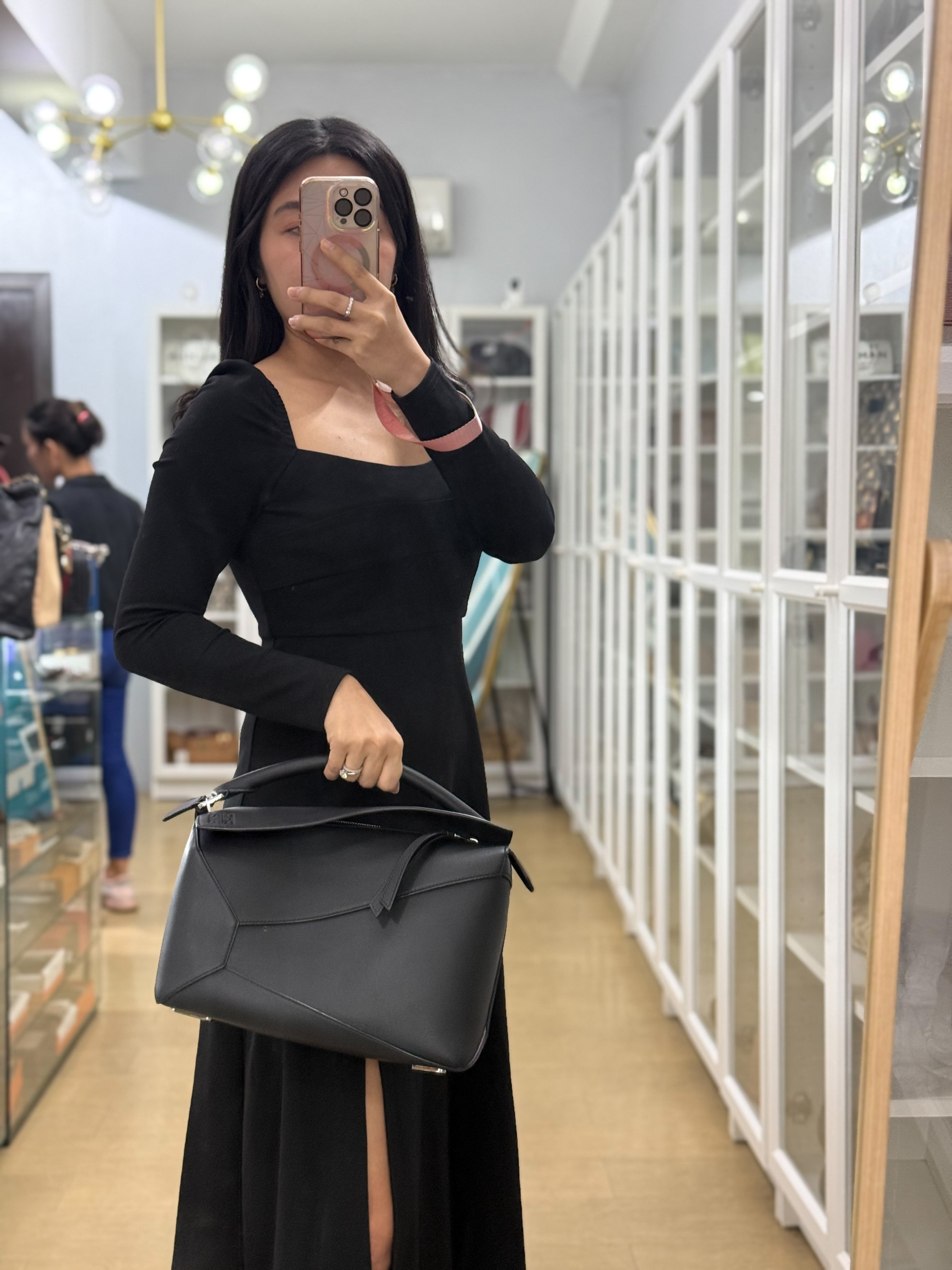 Puzzle Large Satin Black Calfskin Leather Bag | Purse Maison Luxury Bags Shop