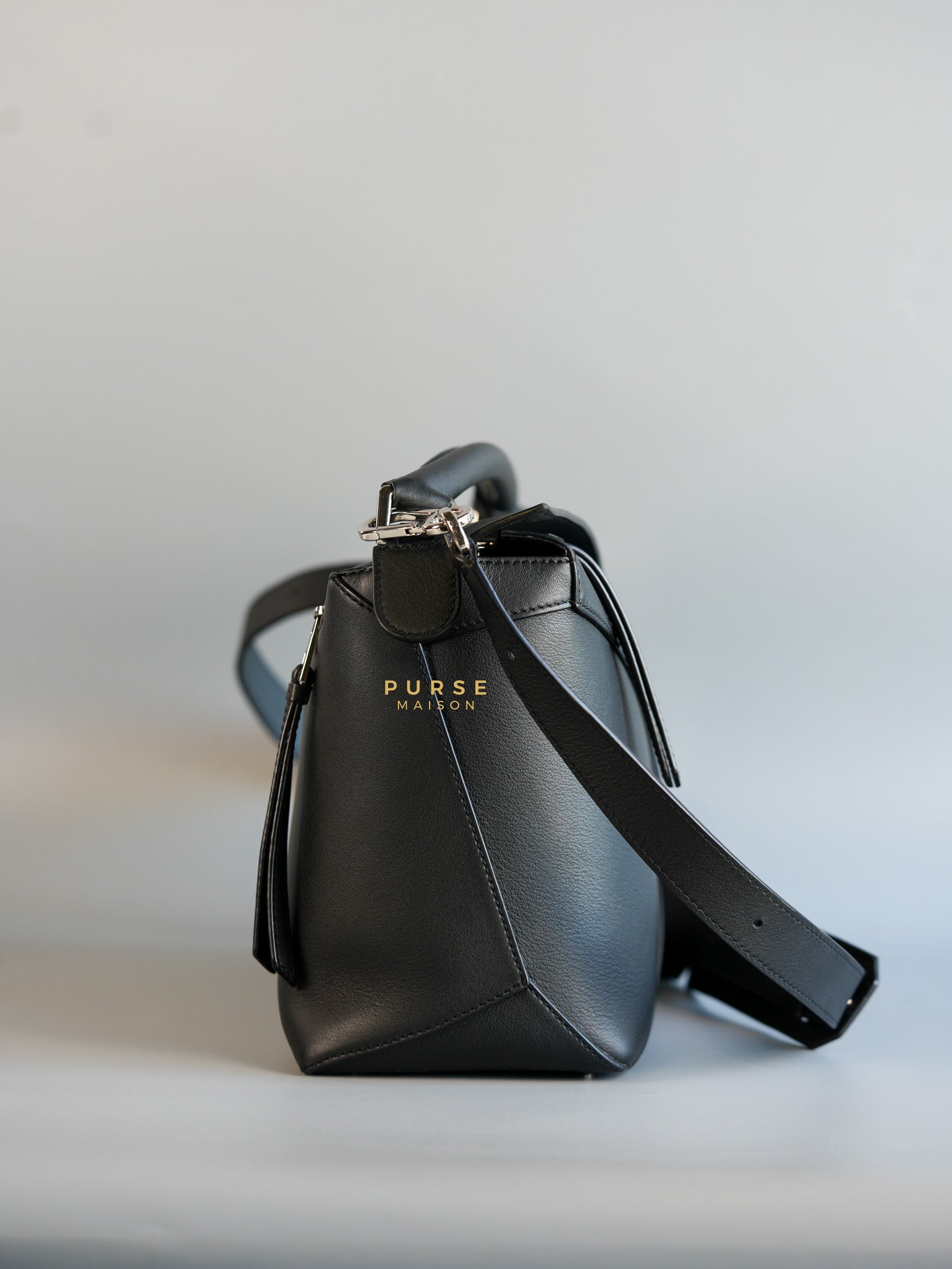 Puzzle Large Satin Black Calfskin Leather Bag | Purse Maison Luxury Bags Shop