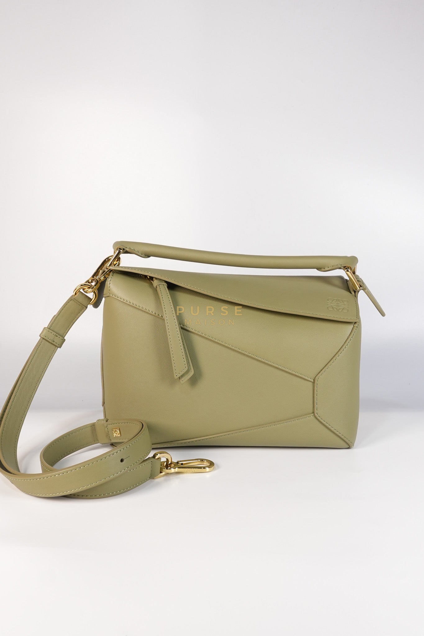 Puzzle Hobo Bag Small in Light Moss Smooth Calfskin | Purse Maison Luxury Bags Shop