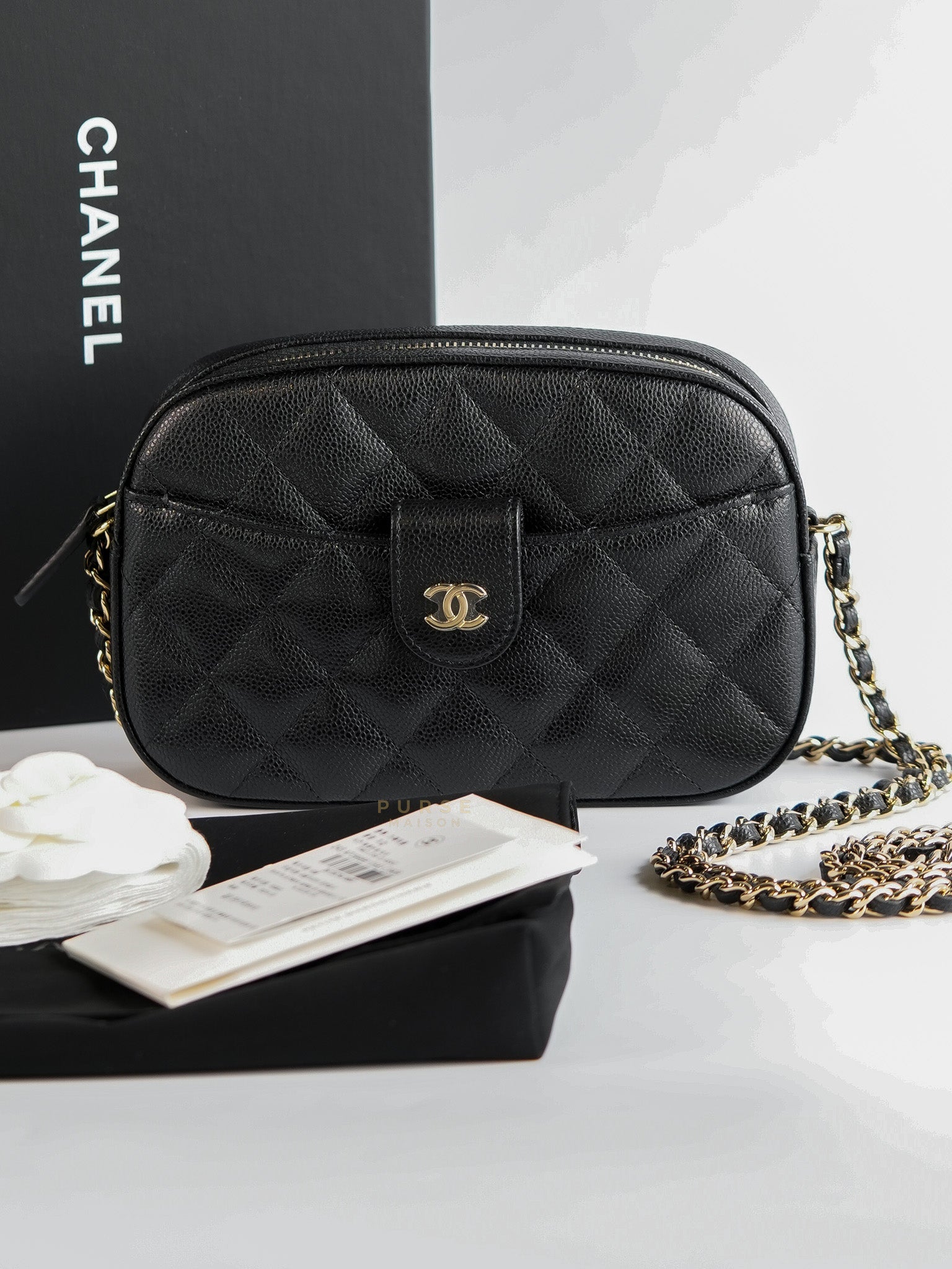 Quilted Camera Bag in Black Caviar Leather (Microchip) | Purse Maison Luxury Bags Shop