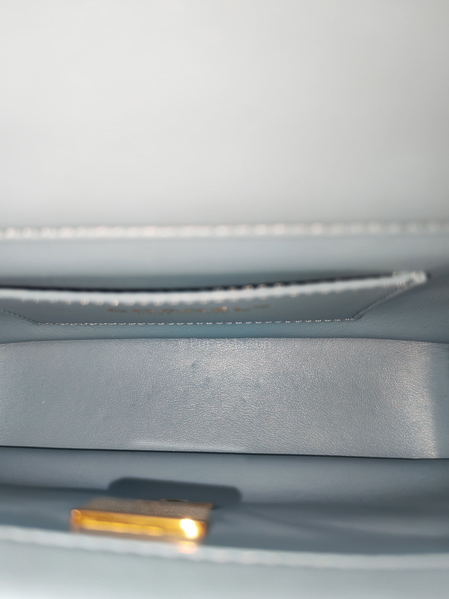 Mini CC Crystal Logo Chain Flap Bag in Light Blue Quilted Lambskin Leather & Gold Hardware Microchip