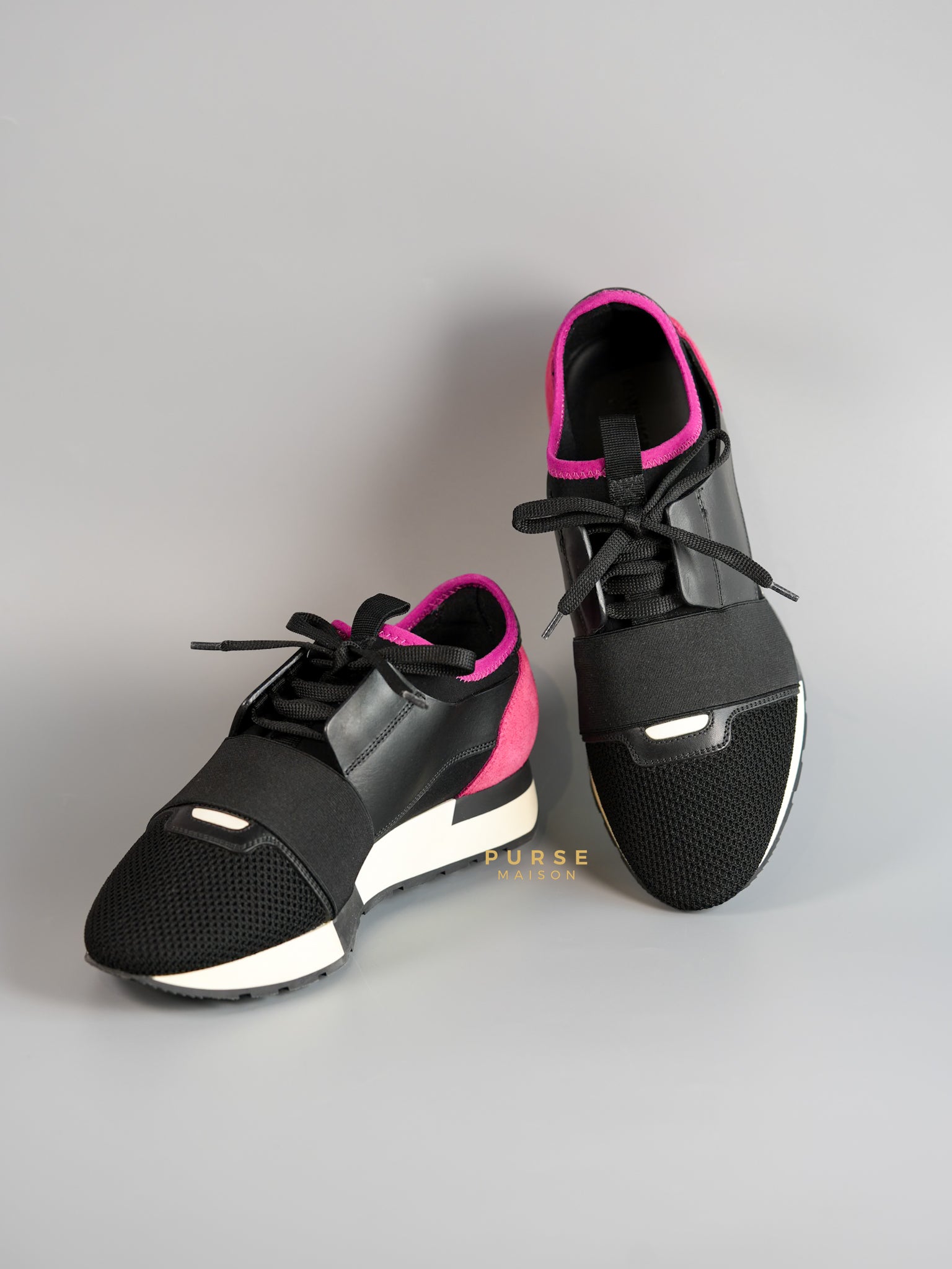 Race Runners Sneakers in Black & Fuschia Size 39 (26cm) | Purse Maison Luxury Bags Shop