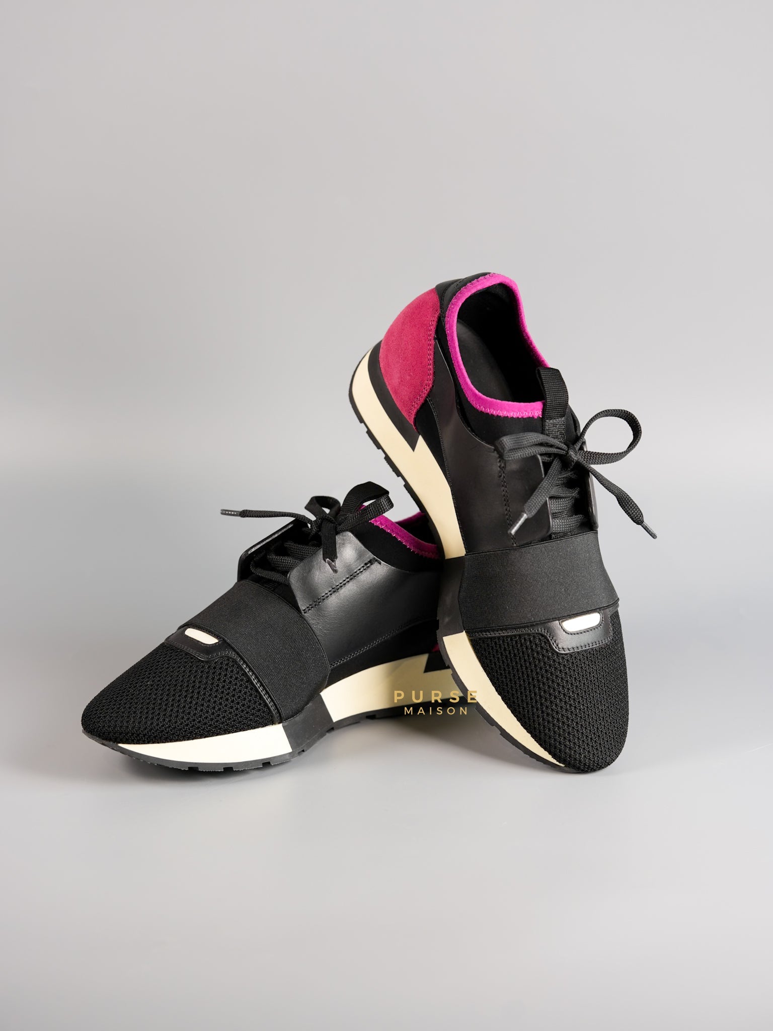 Race Runners Sneakers in Black & Fuschia Size 39 (26cm) | Purse Maison Luxury Bags Shop
