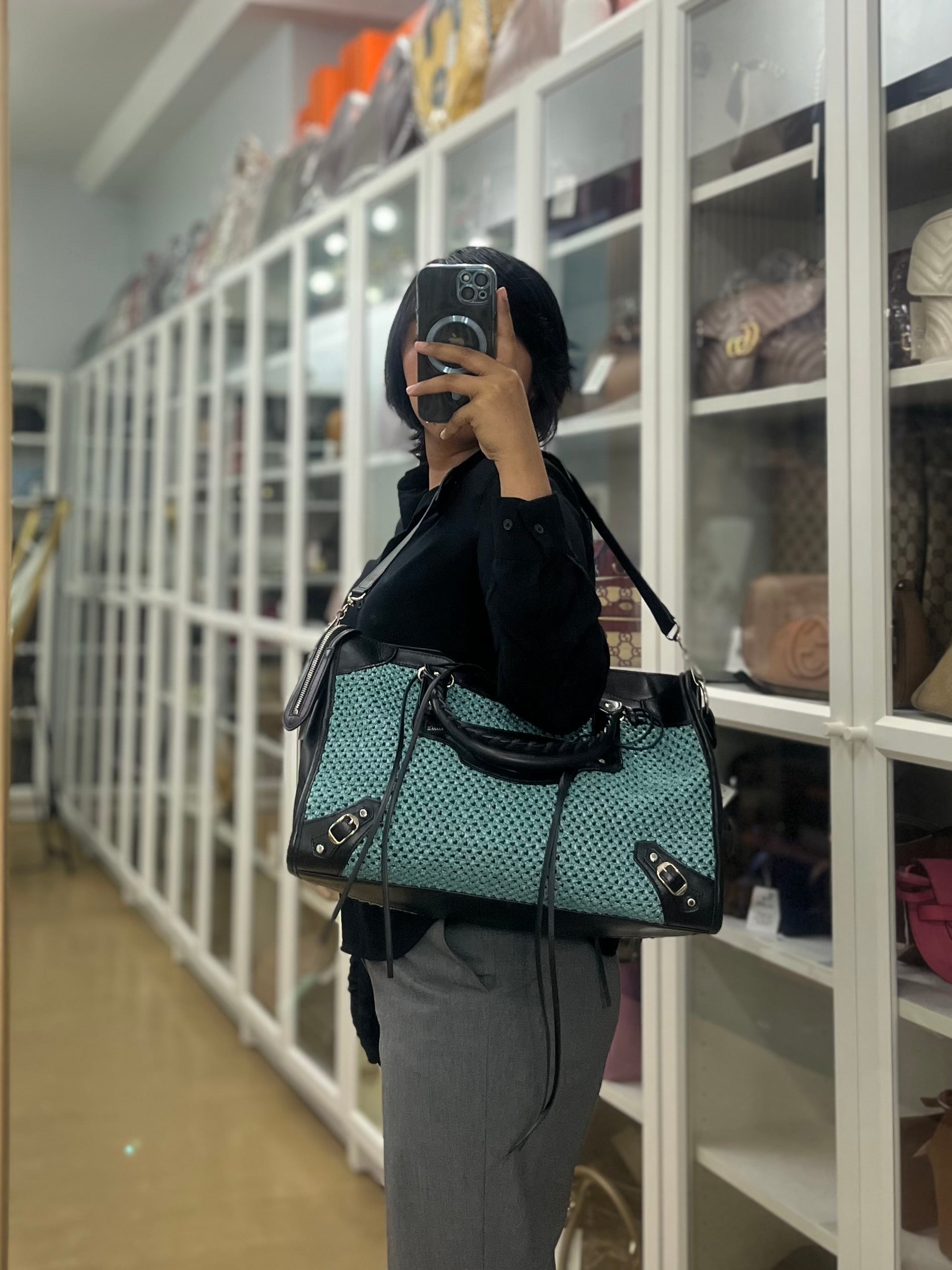 Raffia Bicolor City Medium Metallic Shoulder Bag | Purse Maison Luxury Bags Shop