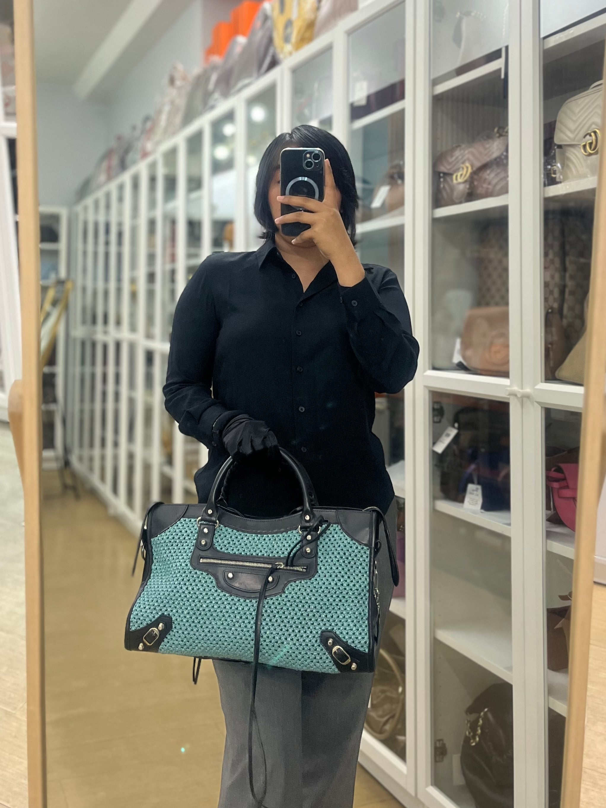 Raffia Bicolor City Medium Metallic Shoulder Bag | Purse Maison Luxury Bags Shop