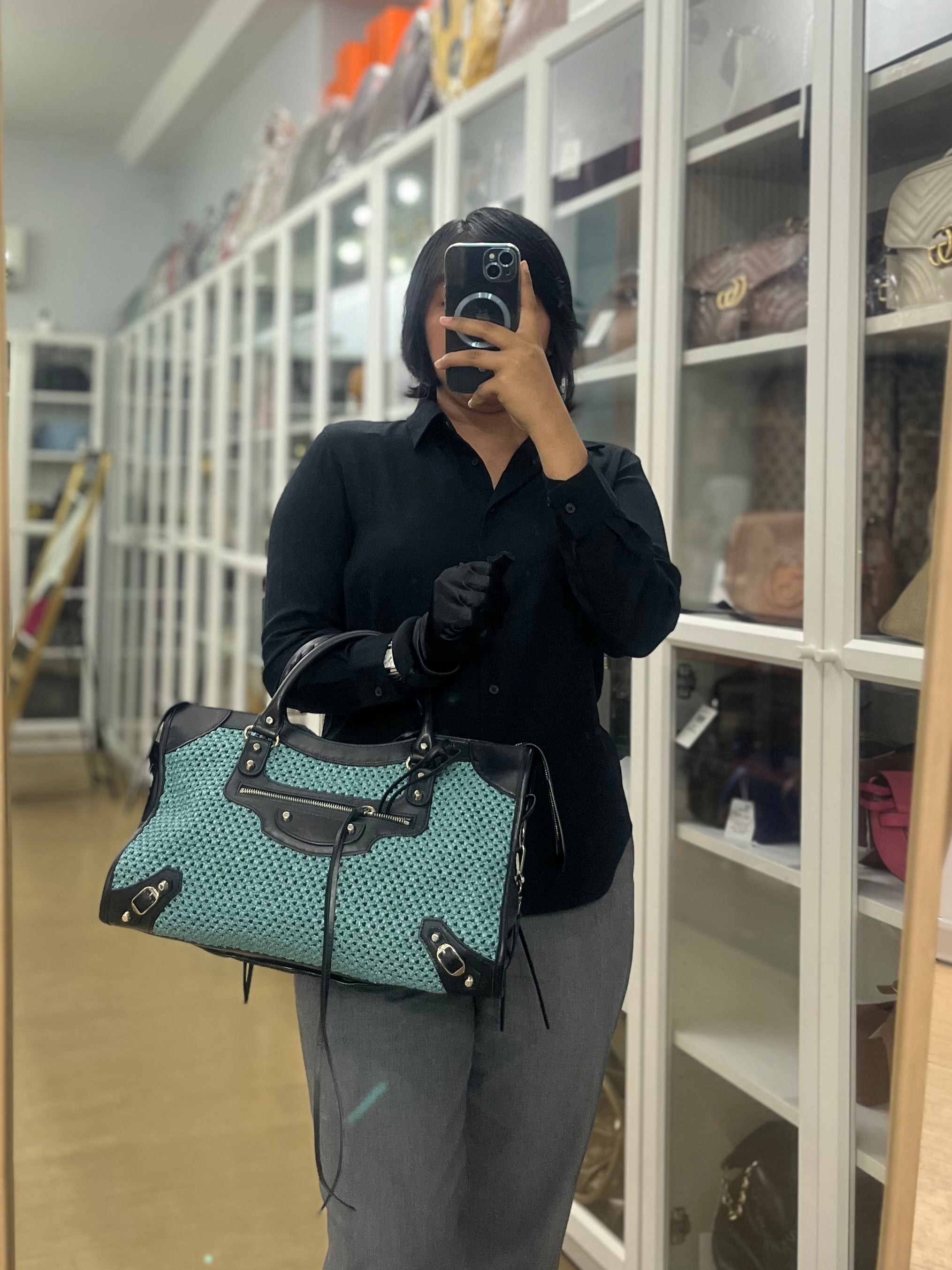 Raffia Bicolor City Medium Metallic Shoulder Bag | Purse Maison Luxury Bags Shop